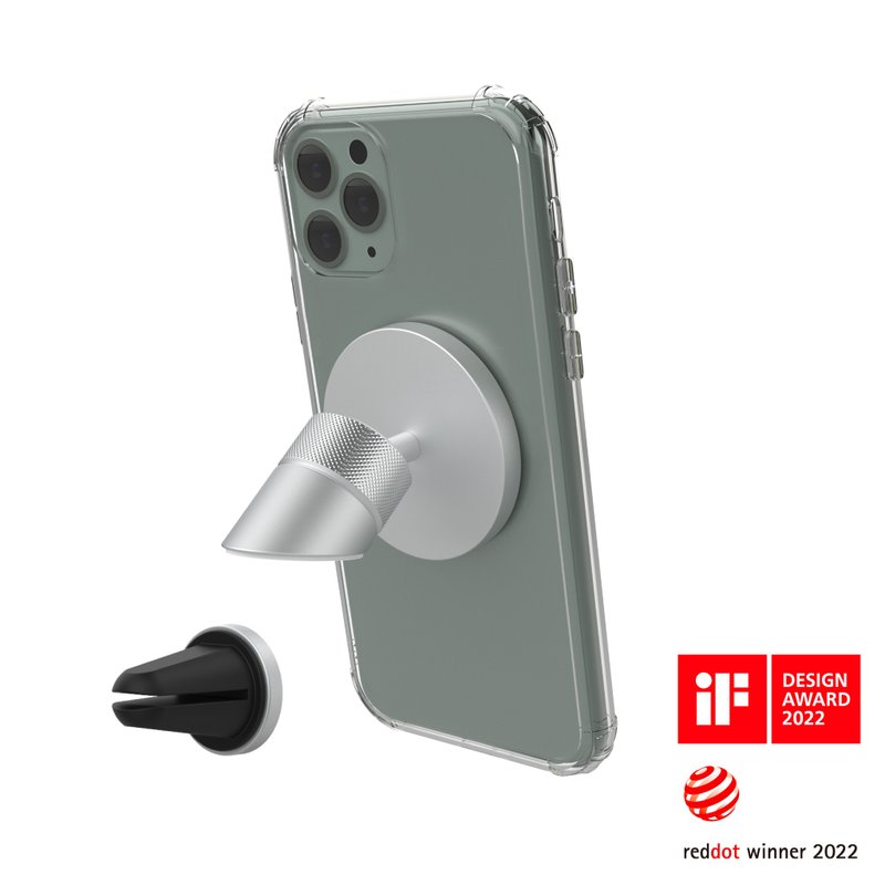 AluDisc Go 铝合金万向磁吸车架(通用版)(附仪表板/出风口底座) - 手机配件 - 铝合金 银色