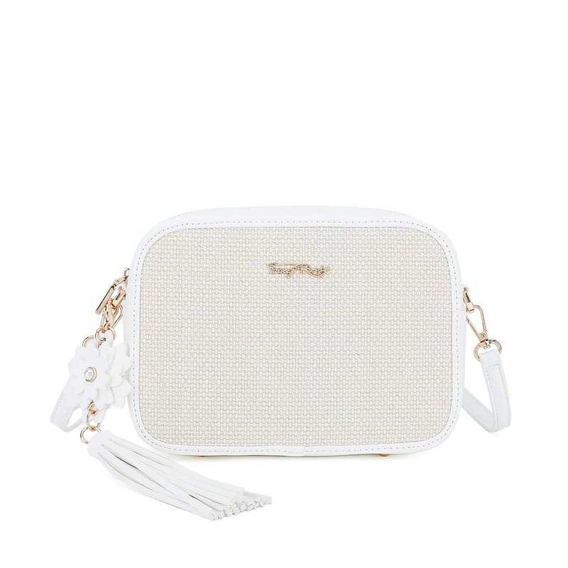 草织立体花流苏吊饰侧背袋 - 侧背包/斜挎包 - 人造皮革 白色