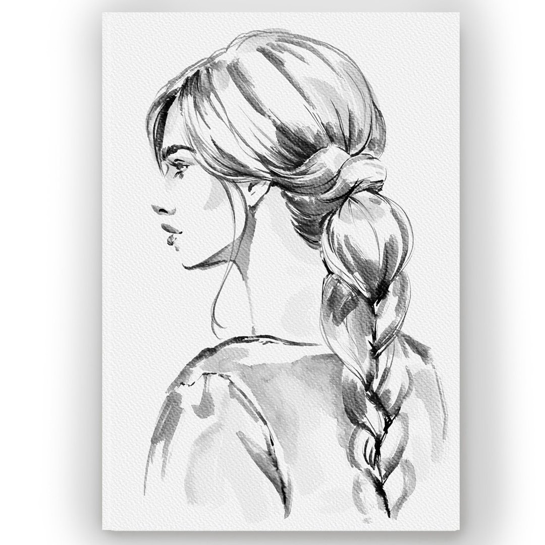 时尚插画风格水彩哭泣女性画作 水墨风装饰画 适用于卧室客厅 - 墙贴/壁贴 - 纸 灰色