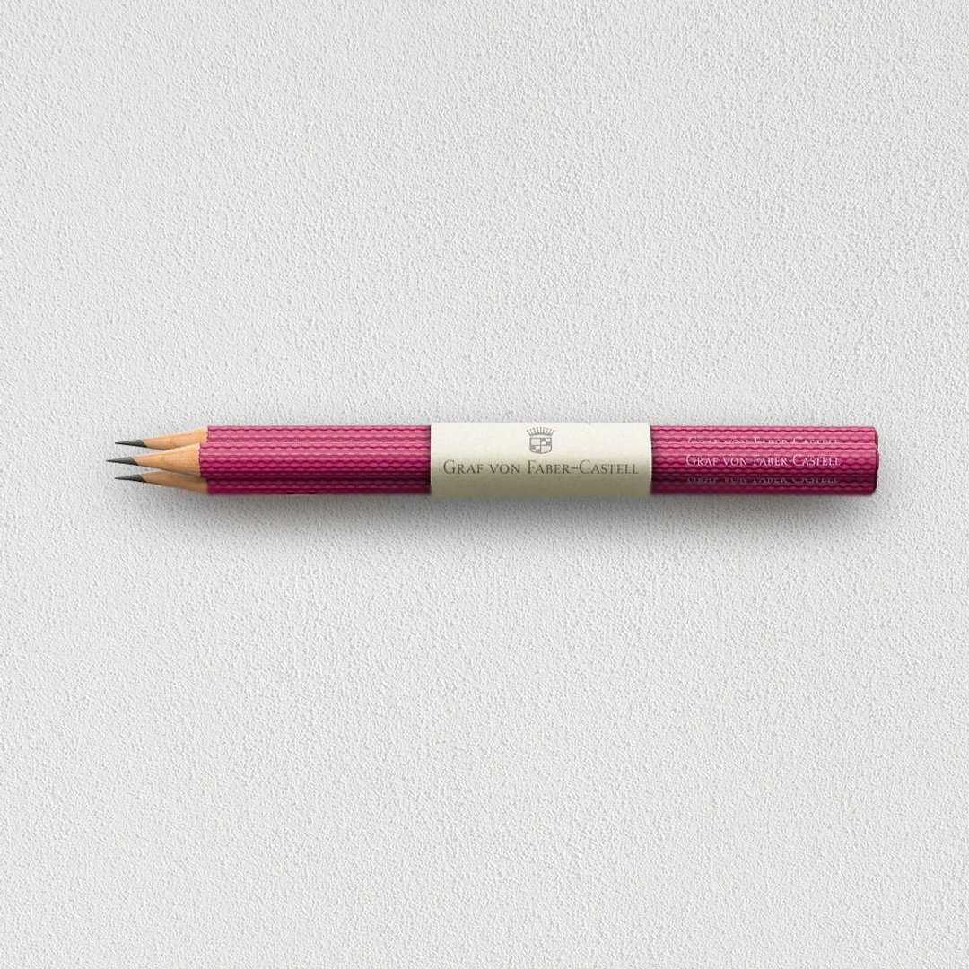 【Graf von Faber-Castell】绳纹铅笔3入-萤光粉(原厂正货) - 铅笔/自动铅笔 - 其他材质 粉红色