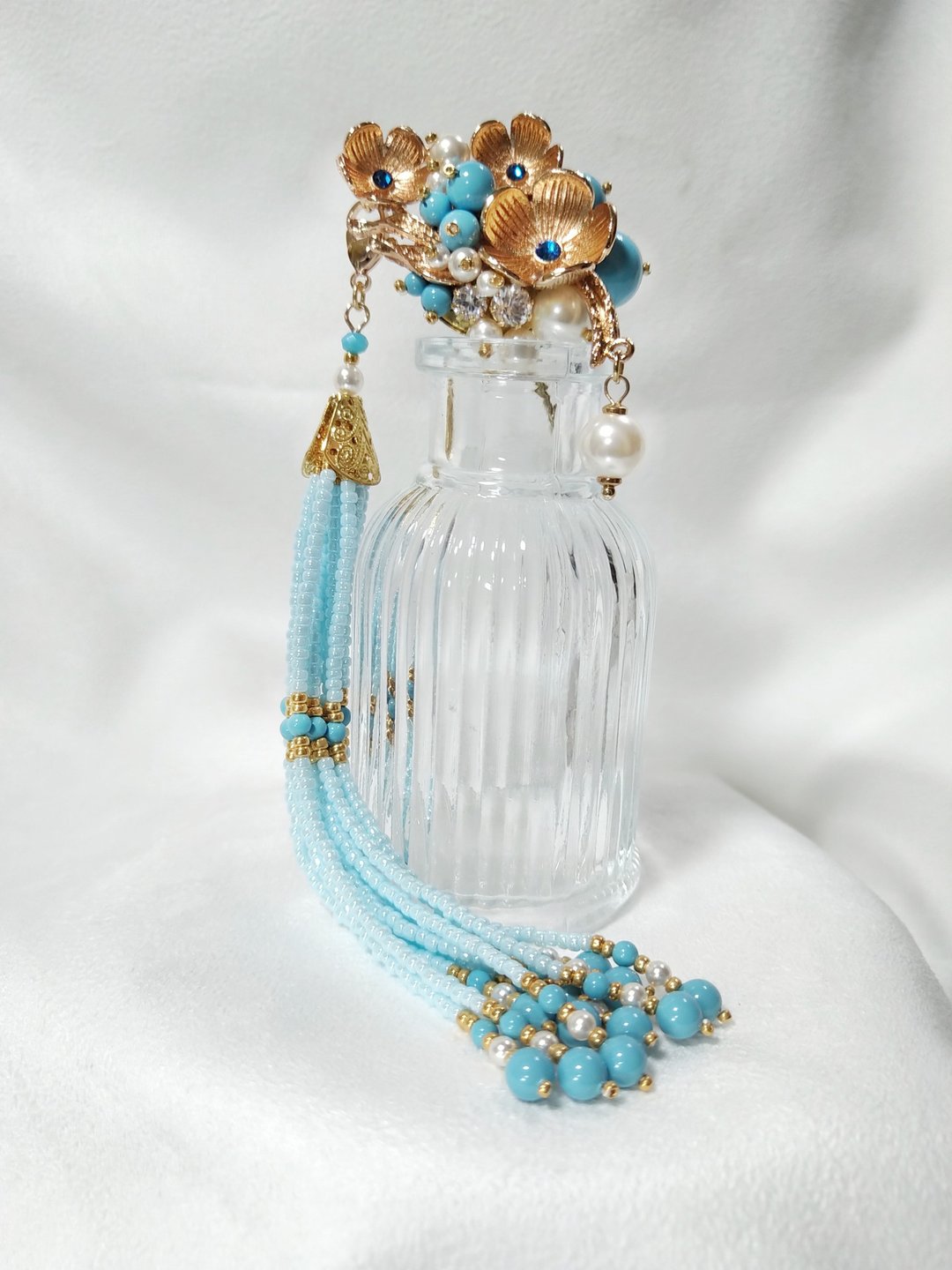 SWAROVSKI 系列【悠蓝】马尾扣-蓝  流苏款 蓝色 施华洛 仅此一件 - 发饰 - 珍珠 蓝色