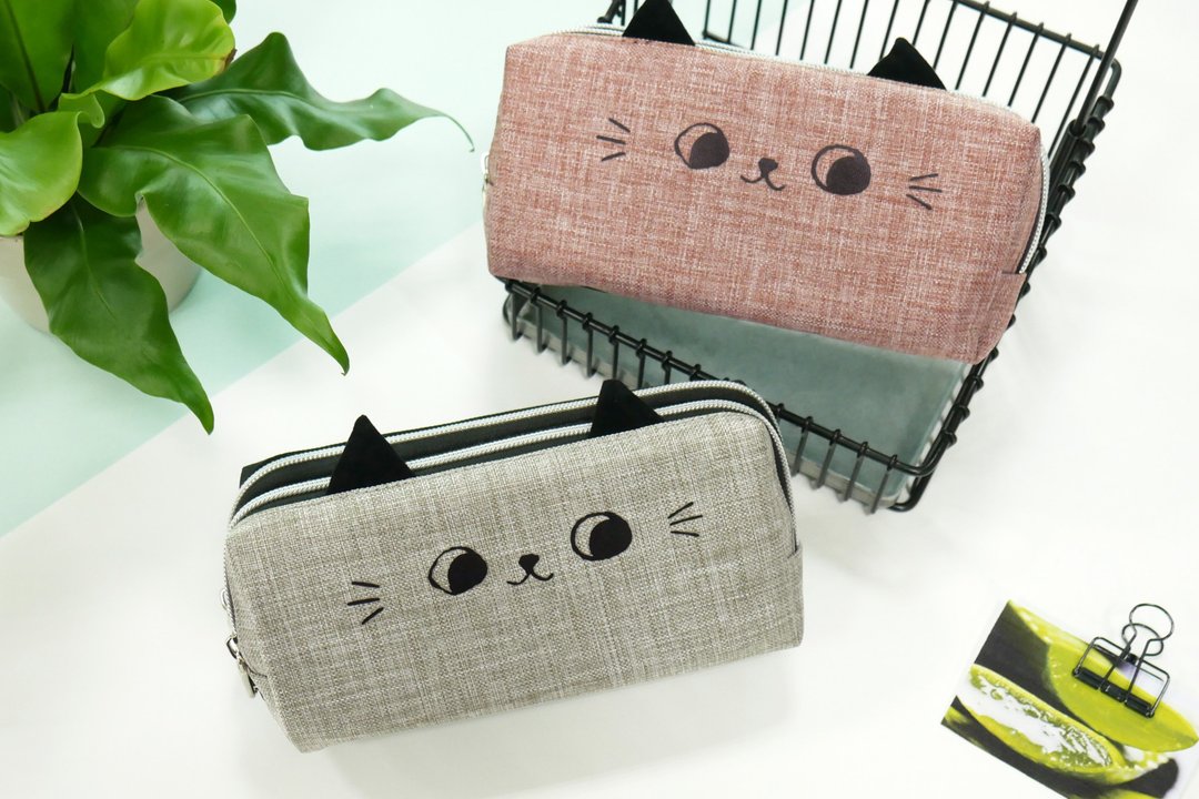 O-CAT－可爱猫耳双拉链笔袋。JPC-118 - 铅笔盒/笔袋 - 尼龙 