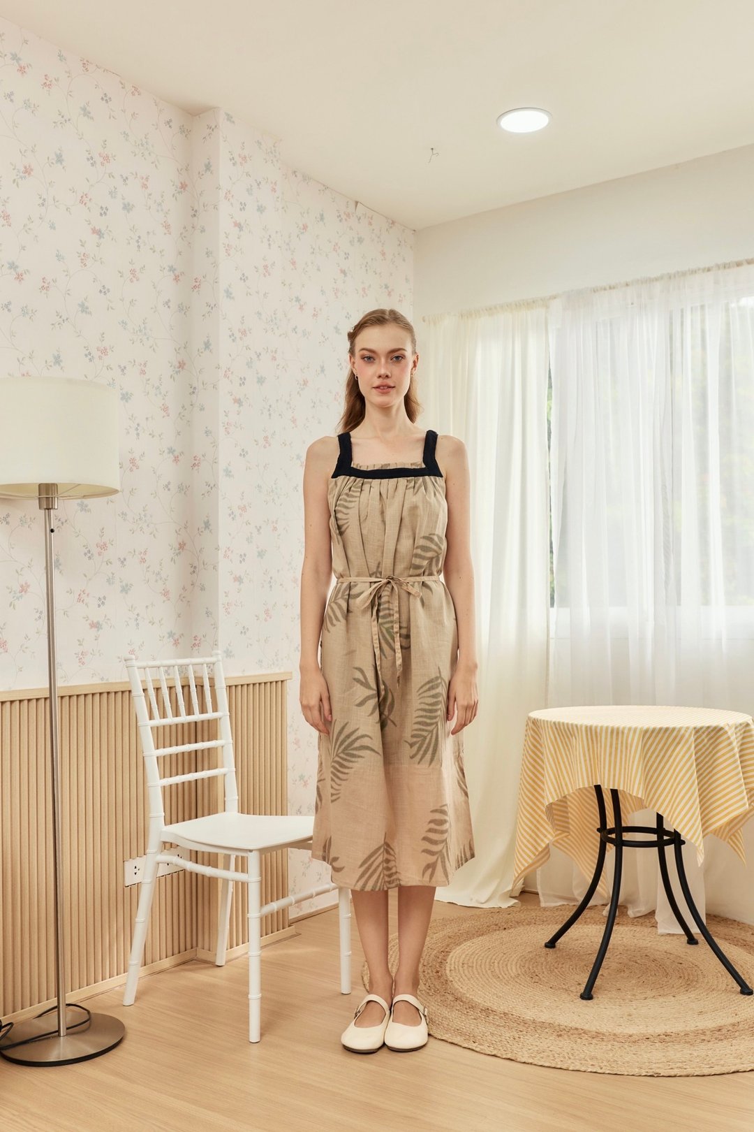 Favor Cotton Linen Strap Dress - 洋装/连衣裙 - 棉 卡其色