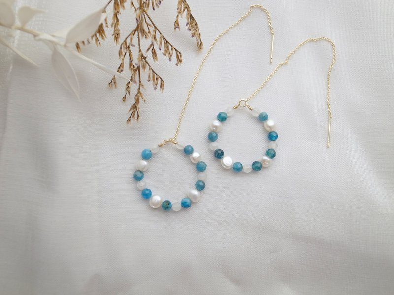 【耳环】耳线  蓝磷灰石 月光石  珍珠耳环 - 耳环/耳夹 - 珍珠 蓝色