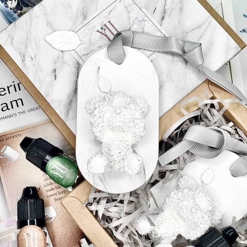 手工精致大理石纹香砖礼盒-非礼勿视小熊香砖挂牌 含香氛 - 摆饰 - 其他材质 白色