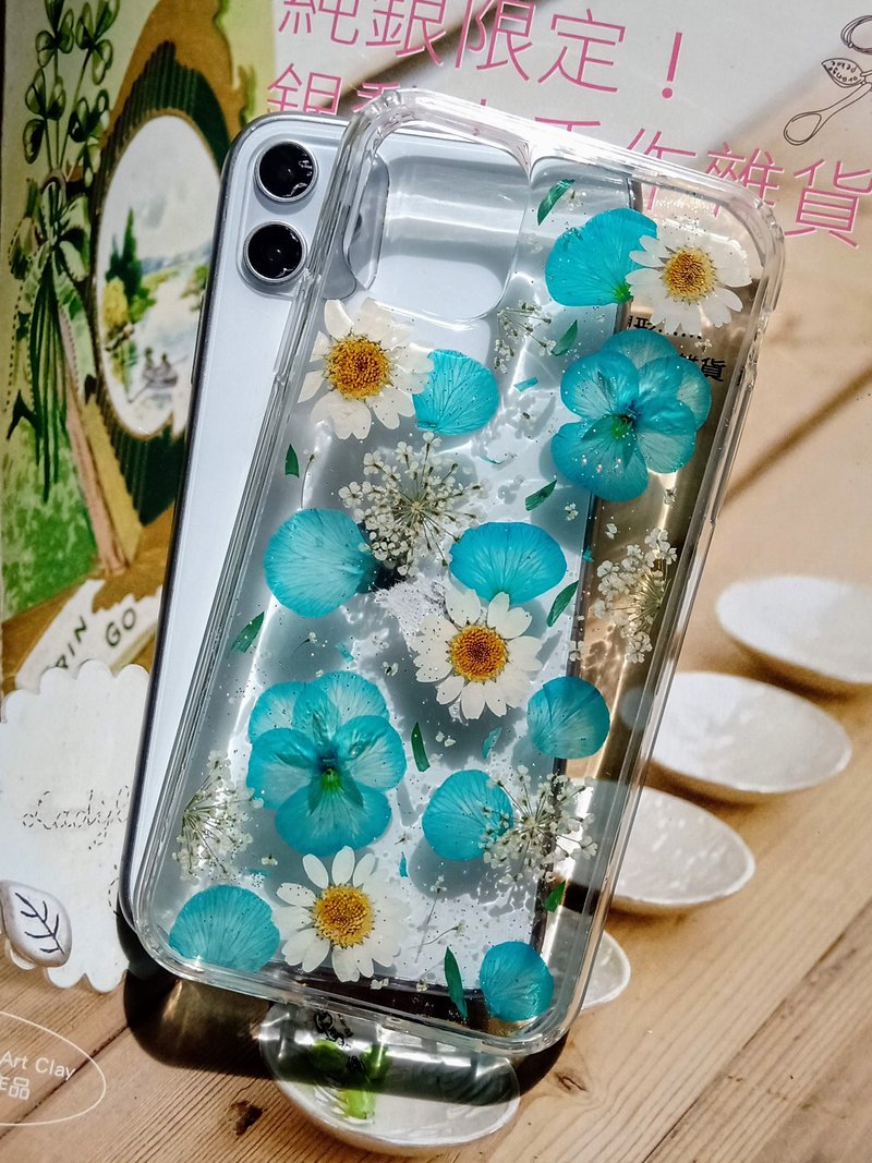 手作押花手机保护壳, 蓝色 - 手机壳/手机套 - 塑料 多色