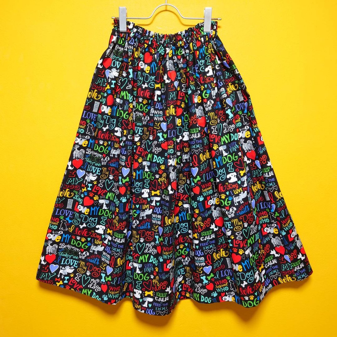 【Made to Order】I LOVE MY DOG skirtt / made in JAPAN / USA fabric / Free size - 裙子 - 棉 黑色