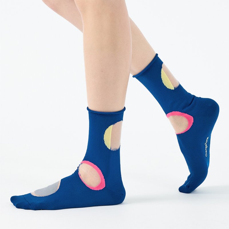 是圆不是圆 透明纱中筒袜 - 深蓝(M) - 袜子 - 棉．麻 蓝色