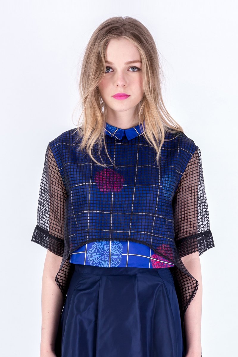 ZIZTAR 花之迷宫领口上衣 - 女装上衣 - 其他材质 蓝色