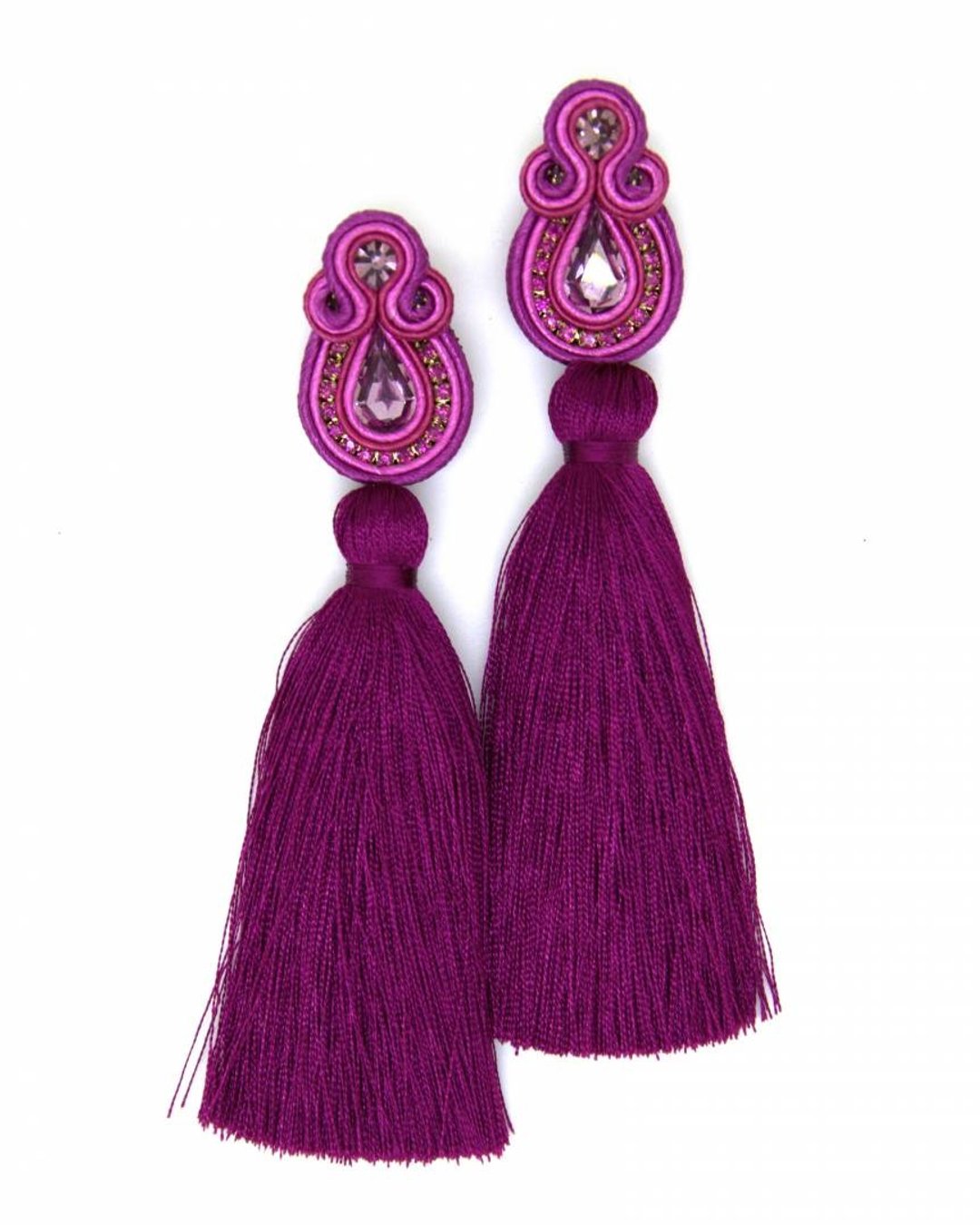 Earrings Bright tassel earrings in fuchsia color Christmas wr Christmas Gift Wra - 耳环/耳夹 - 其他材质 紫色