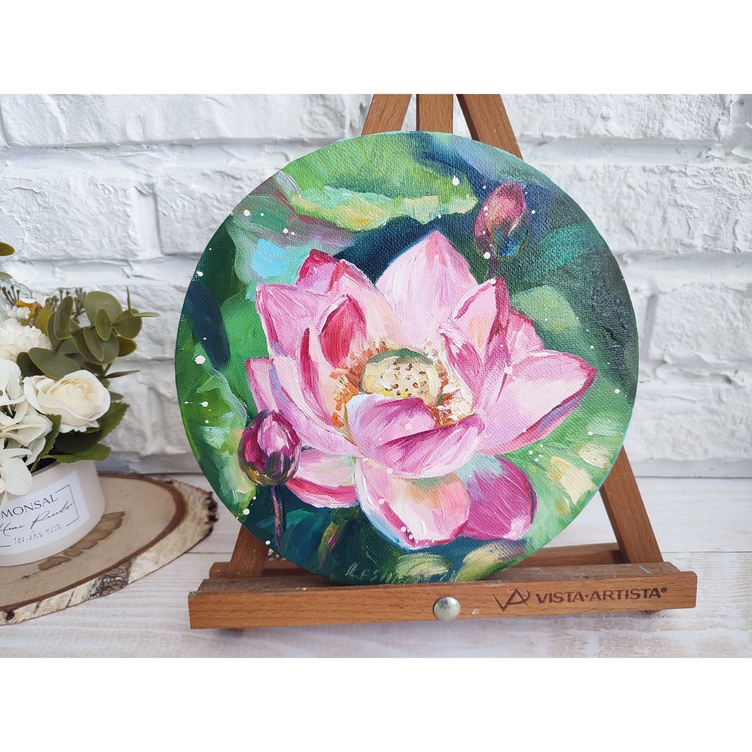 莲花油画莲花原创艺术粉红花卉艺术品佛教绘画 - 墙贴/壁贴 - 其他材质 