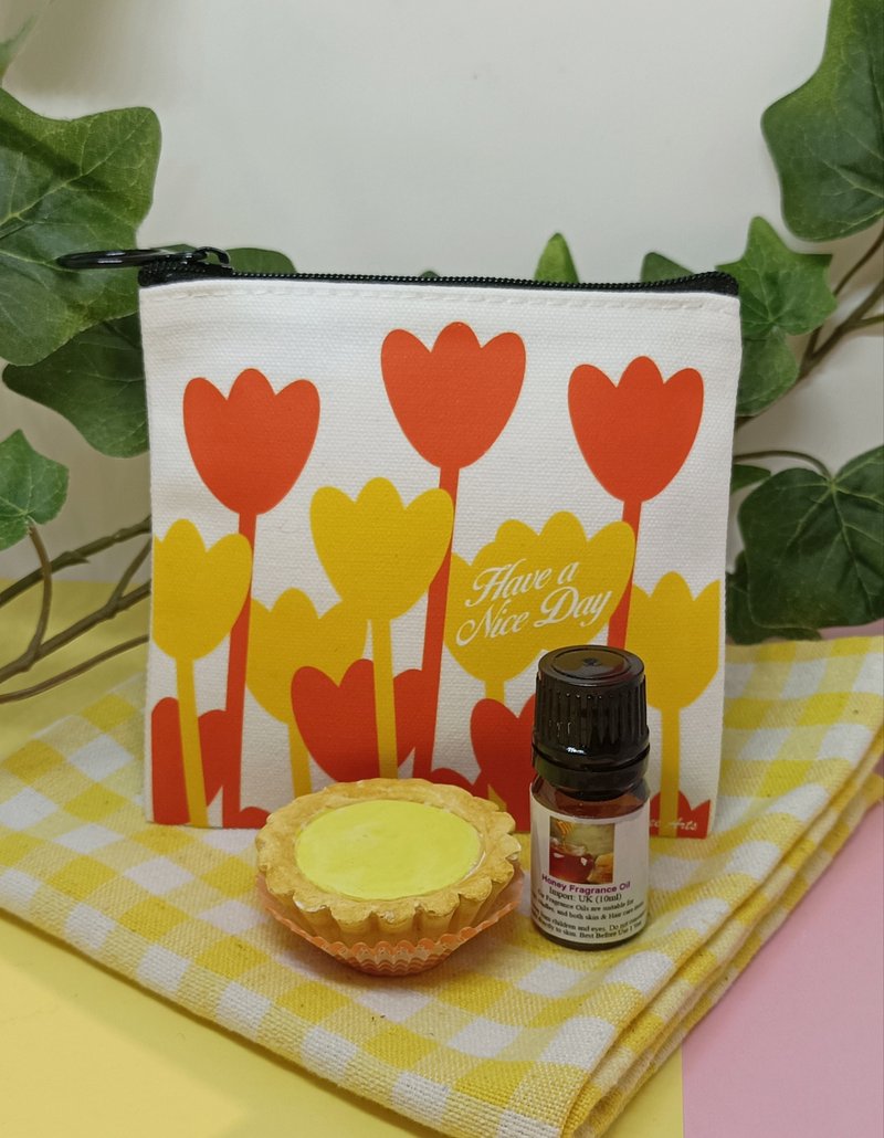 港式食物文创帆布小钱包(外卖杯图案)配蛋挞造型扩香石送香油 - 手提包/手提袋 - 其他材质 黄色