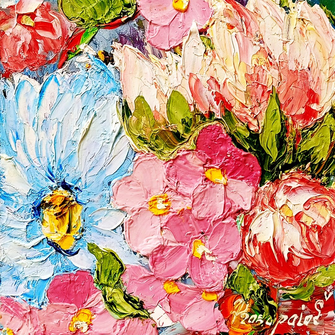 牡丹画牡丹原创艺术花卉油画花卉小幅墙面艺术 - 墙贴/壁贴 - 其他材质 粉红色