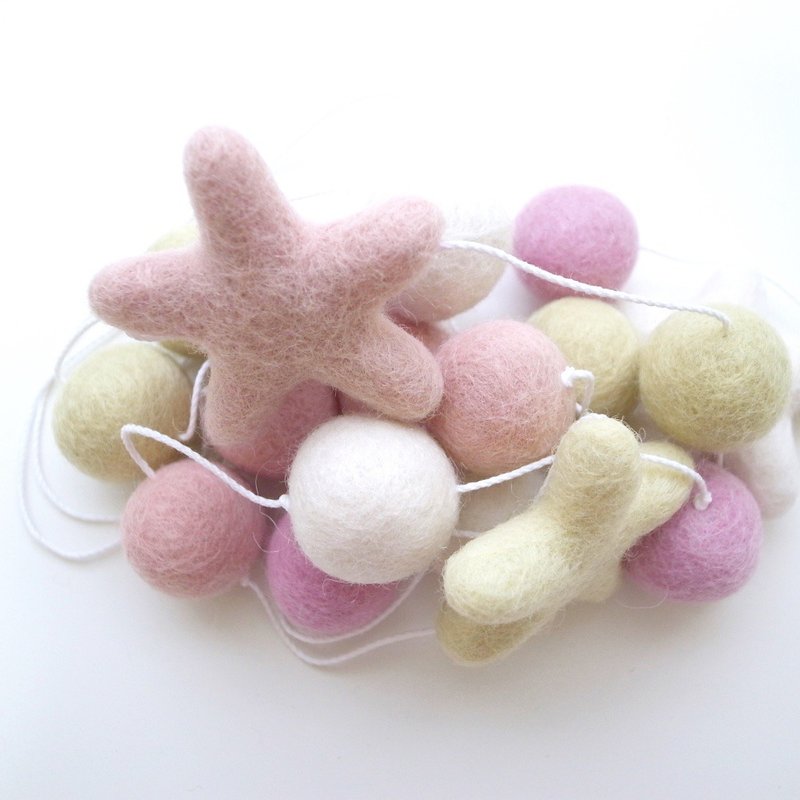I 羊毛球星星吊饰 I G.粉系 I 家居布置、露营 I 羊毛毡球 - 墙贴/壁贴 - 羊毛 粉红色