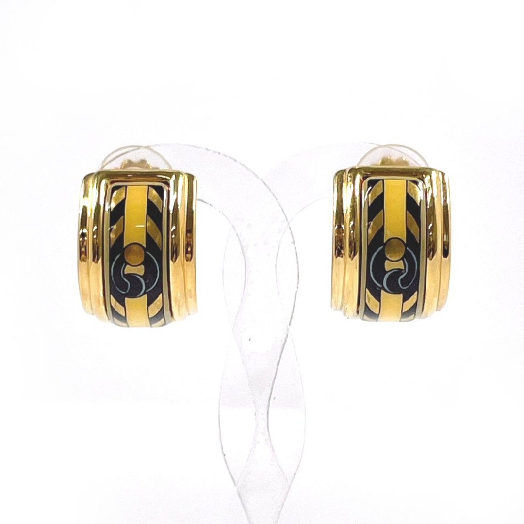 【日本直送 全新美品】爱马仕 HERMES Émaille 珐琅耳环，金属材质，金色、黄色与黑色调，饰品，夹式 - 耳环/耳夹 - 贵金属 金色