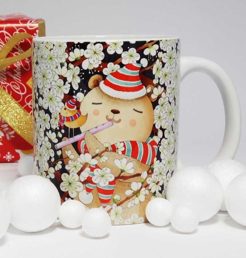 蕙文创圣诞马克杯-(吹奏耶诞笛声的小熊) *属于你的圣诞礼物*剩最后2个 - 咖啡杯/马克杯 - 瓷 