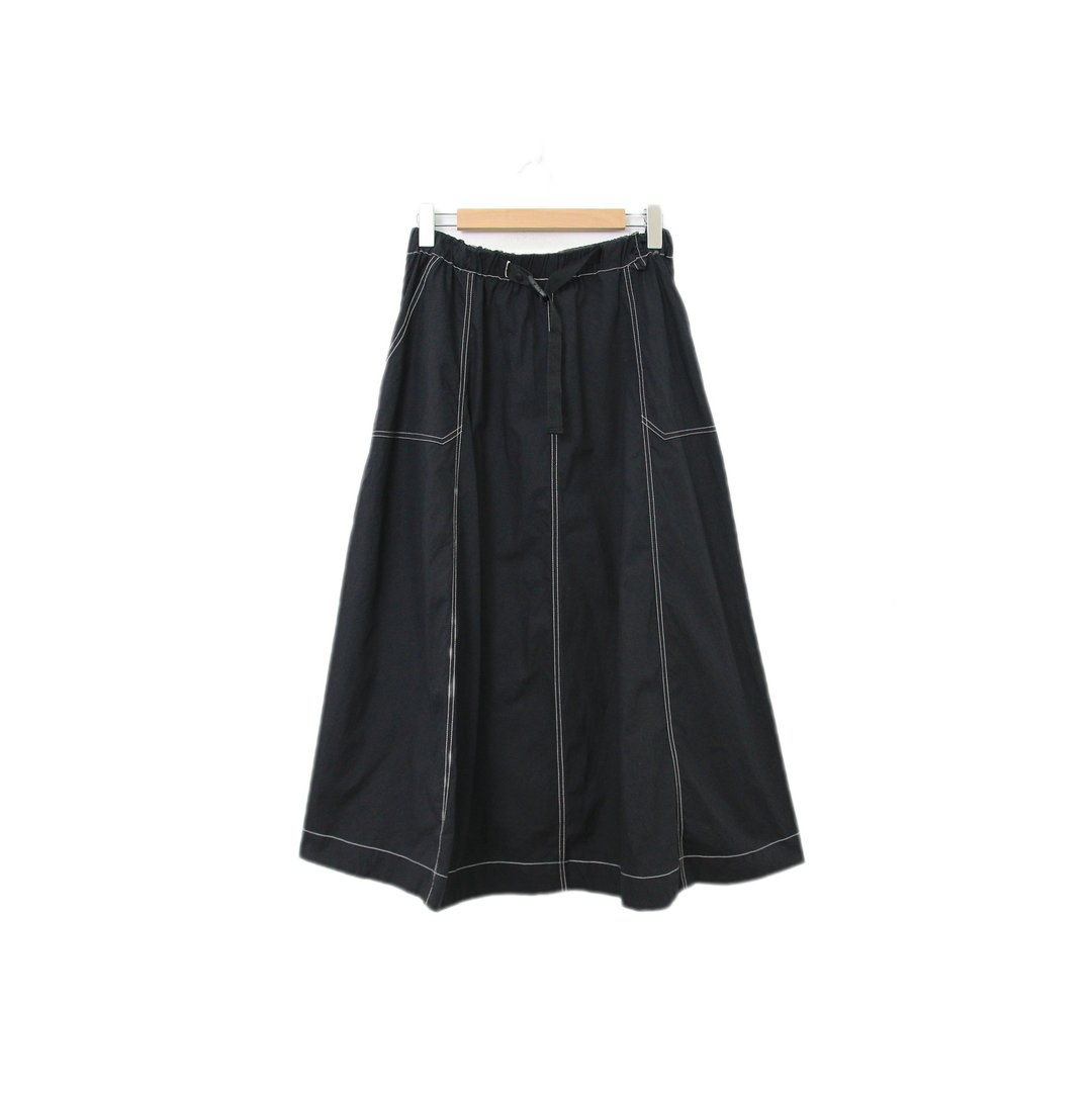 Back to Green-复古长裙 黑伞状裙 白线条 M-18//vintage skirt - 裙子 - 棉 