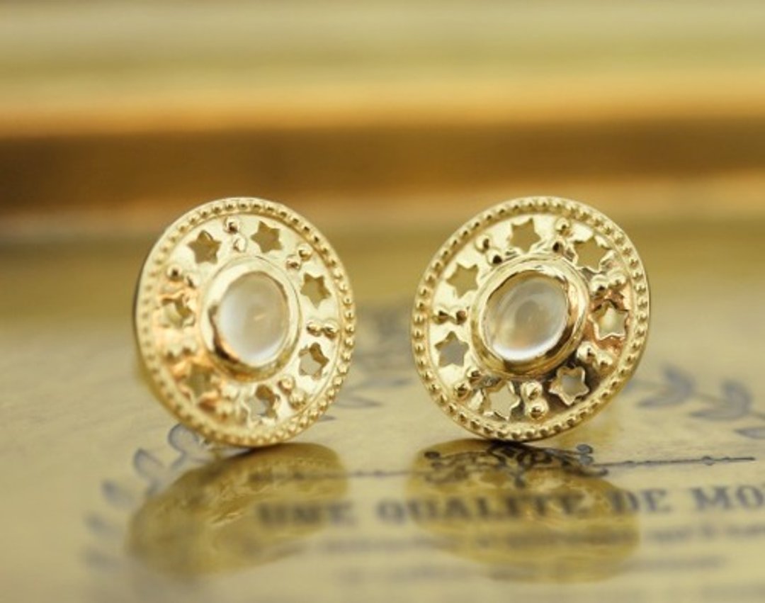 [Made-to-order] Lucky Star Earrings / Moonstone - 耳环/耳夹 - 其他金属 