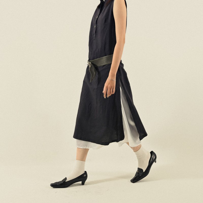 【NaSuBi Vintage】Upcycling开衩设计对色无袖古着洋装 - 洋装/连衣裙 - 其他人造纤维 