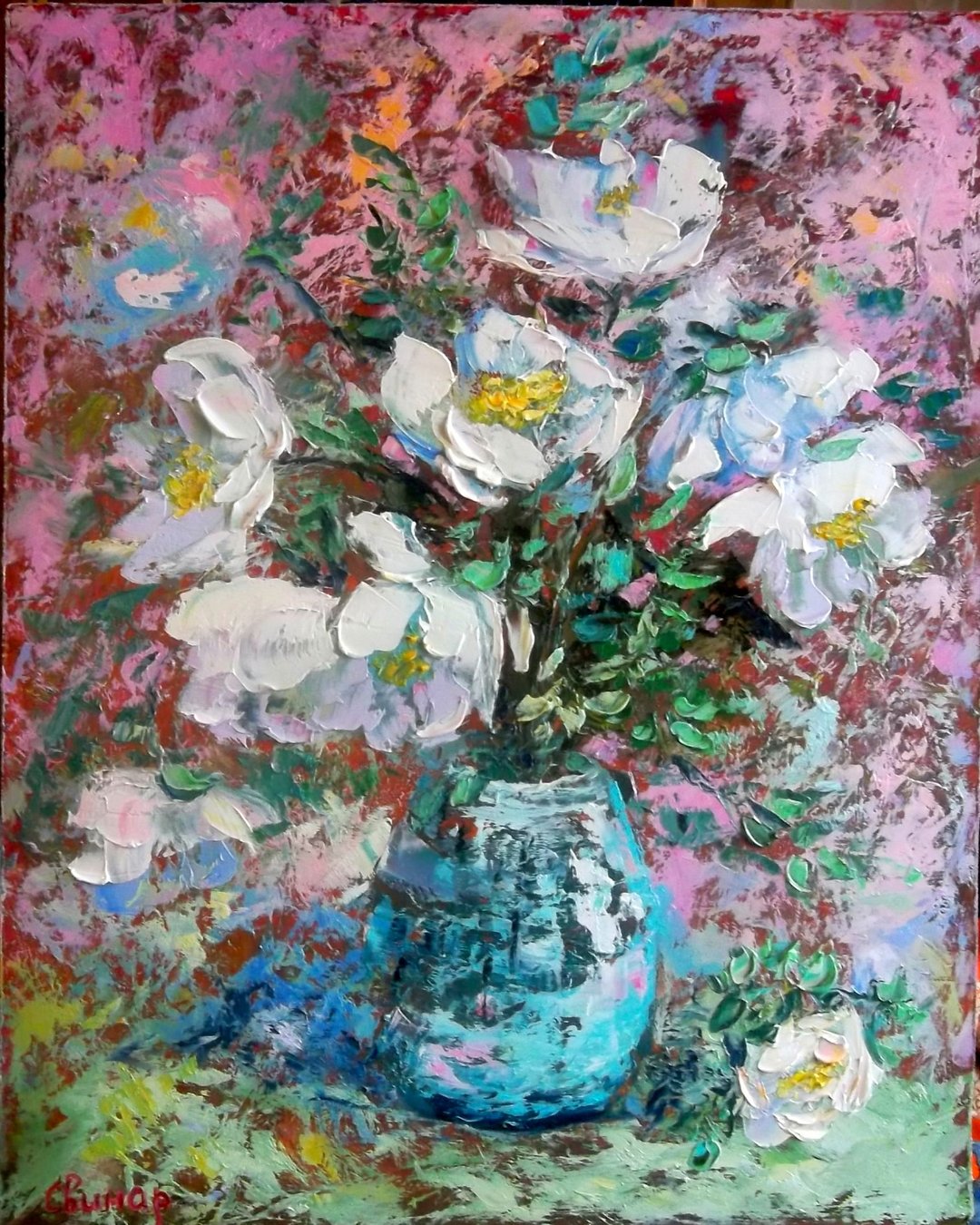 Dogrose 白玫瑰花朵油画原创厚涂艺术家 Svinar Oksana - 其他 - 其他材质 多色