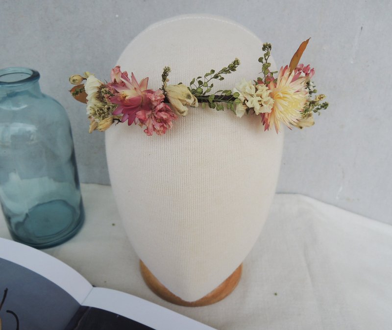微甜·圈 手作 春日典雅 3/4圈 干燥花 花冠 花环 孕妇写真 现货 - 发饰 - 其他材质 粉红色