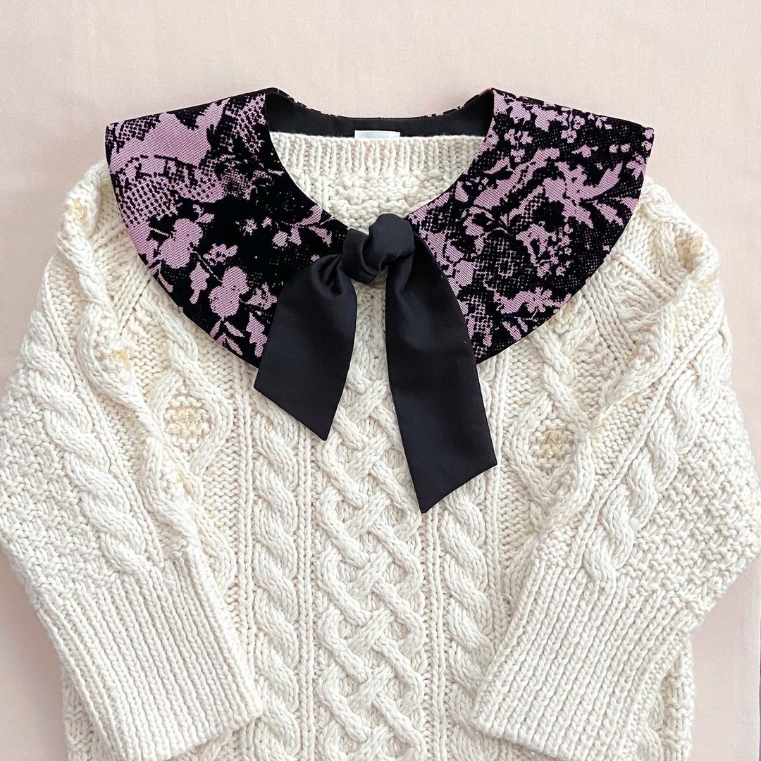 Botanical pattern flocky print false collar - 其他 - 棉．麻 红色