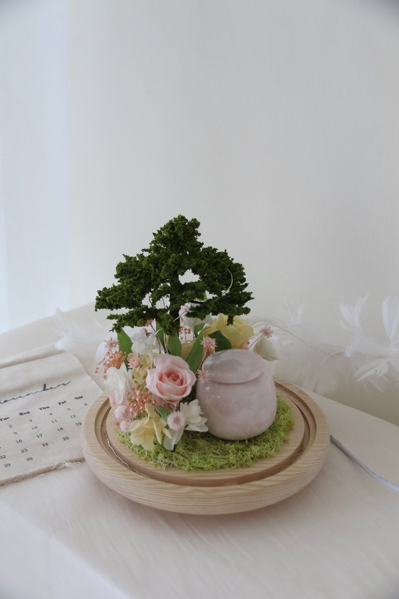 【设计款花盅】春天的粉黄色花园 定制化永生花 骨灰罐 宠物骨灰 - 干燥花/捧花 - 玻璃 粉红色