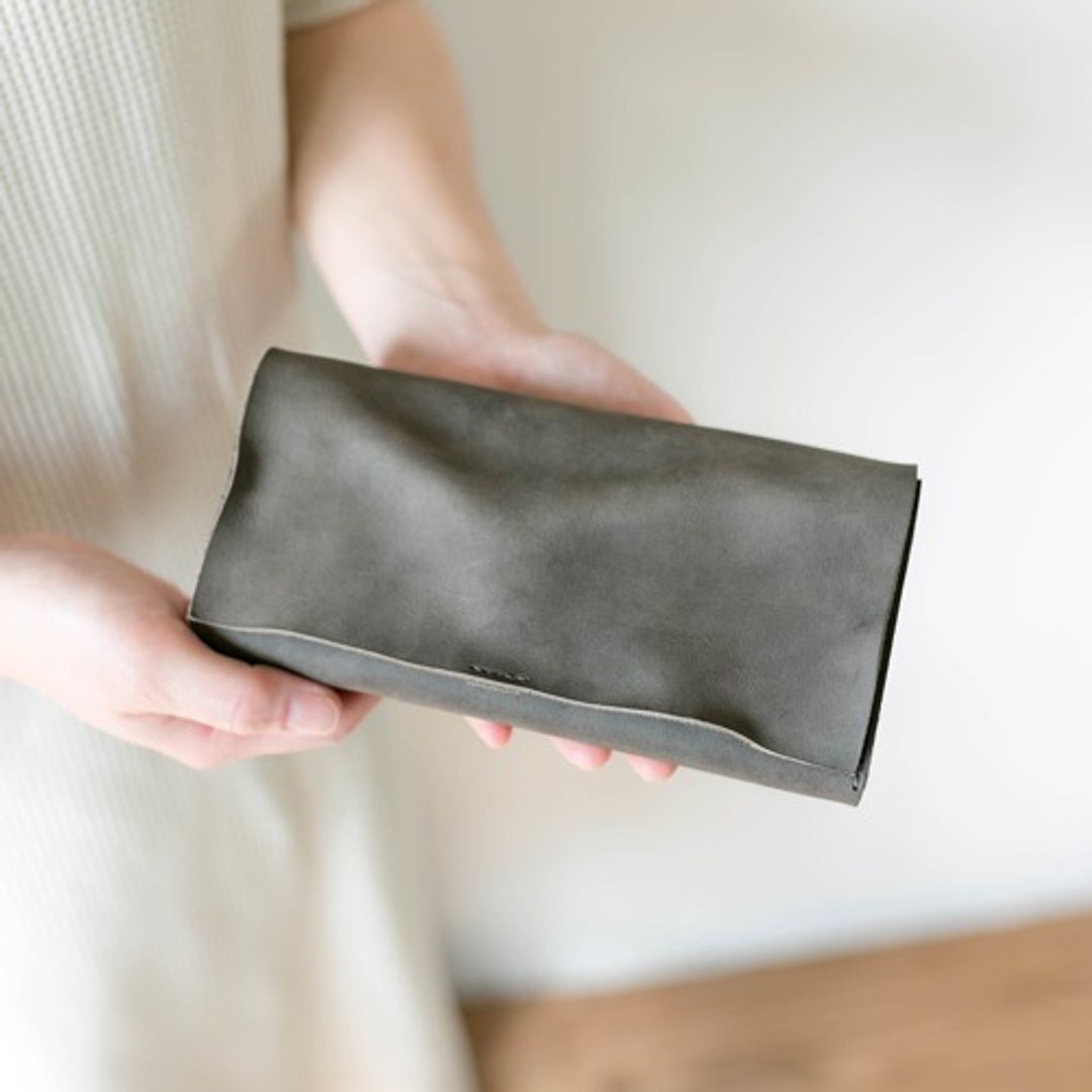 Cut-off genuine leather wallet / Vintage gray - 皮夹/钱包 - 真皮 灰色