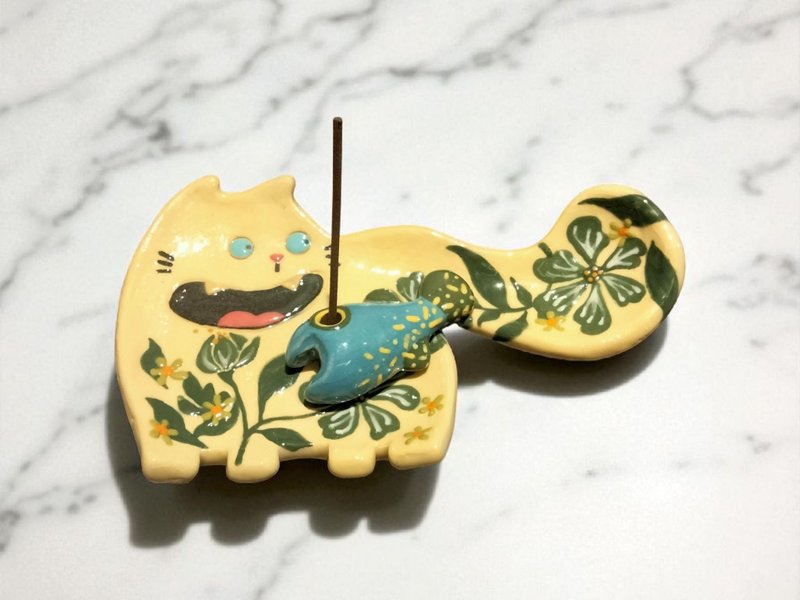 暖暖黄俏皮小花猫线香组 - 摆饰 - 陶 