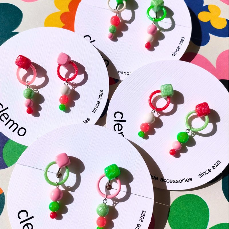 麻花辫 草莓【耳针/耳夹】 - 耳环/耳夹 - 其他材质 多色