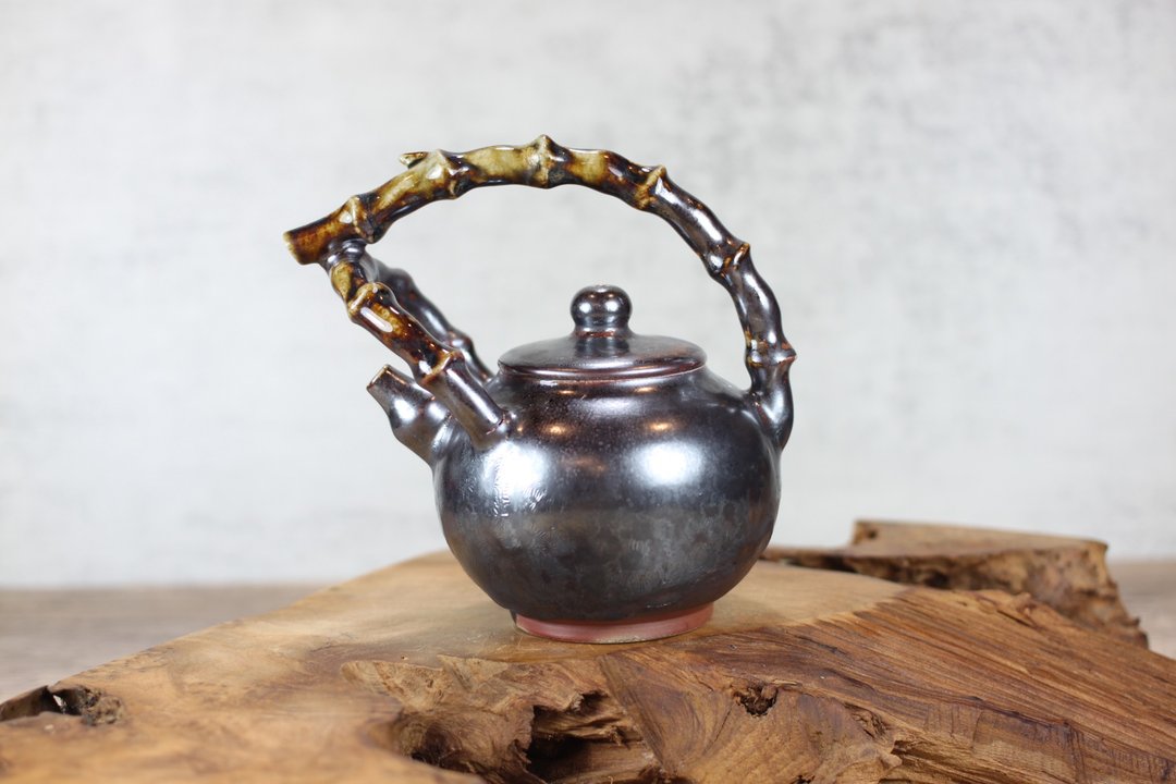 【送礼好物】250ml 天目柴烧 竹节提梁茶壶 叶敏祥手作精品 - 茶具/茶杯 - 瓷 