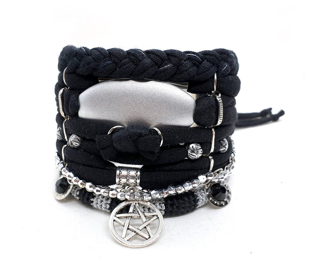 Black Boho Bracelet, Pentacle Pagan Bracelet Wiccan Jewelry - 手链/手环 - 其他材质 黑色