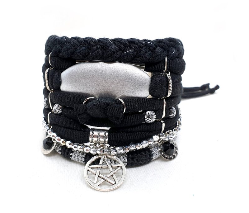 Black Boho Bracelet, Pentacle Pagan Bracelet Wiccan Jewelry - 手链/手环 - 其他材质 黑色