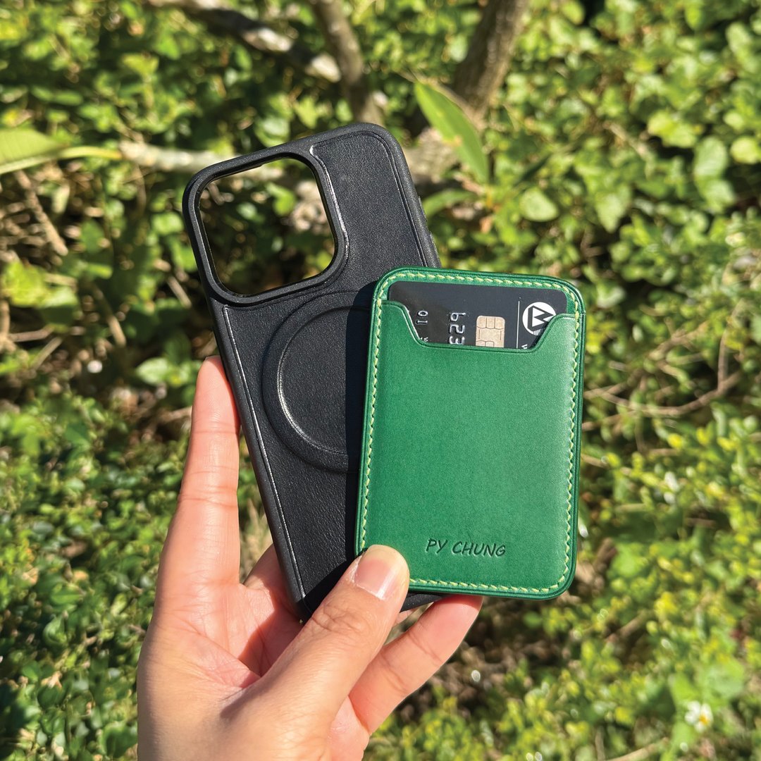 【iPhone 磁吸咭位手机壳】绿色植鞣牛皮/Magsafe 卡套/磁吸力强 - 手机壳/手机套 - 真皮 绿色