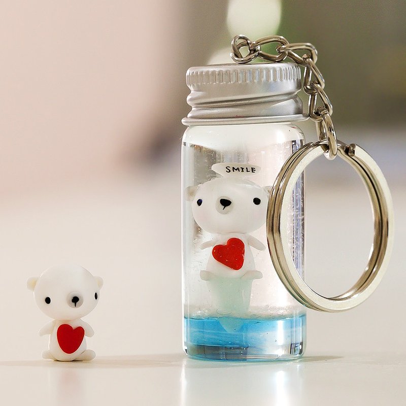 海洋浮冰 软陶北极熊 雪花水晶球 米雕钥匙圈 定制化 可代写卡片 - 钥匙链/钥匙包 - 陶 多色