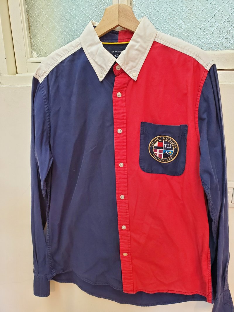 有礼貌穿搭 日本古着 tommyhilfiger 拼接撞色款 棉质长有礼貌穿 - 男装衬衫 - 棉．麻 多色