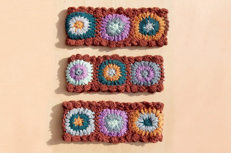 情人节礼物 手工棉线编织发带 / 编织缤纷发带 - 咖啡色森林系 钩织缤纷花朵 ( 随机出货 ) - 发饰 - 棉．麻 多色