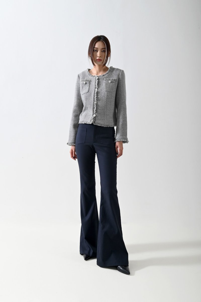 Shan Yong 经典流苏毛短版外套-麻灰色 - 女装西装外套/风衣 - 羊毛 