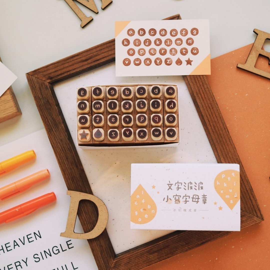 手工橡皮章－ T 文字波波 小写字母章 1.2X1.2cm (28颗) - 印章/印台 - 橡胶 橘色