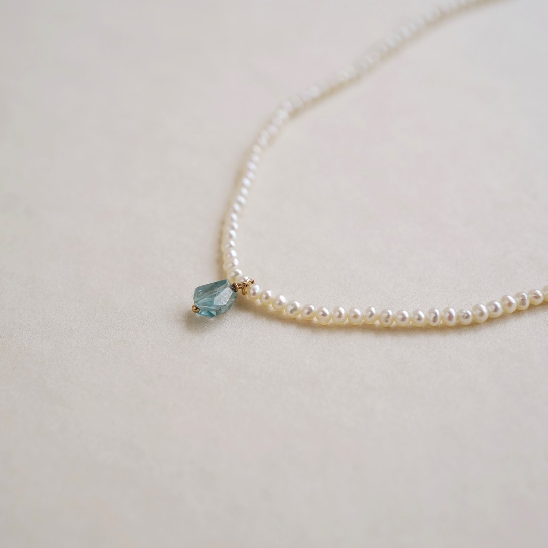 14kgf blue zircon freshwater pearl necklace - 项链 - 宝石 蓝色