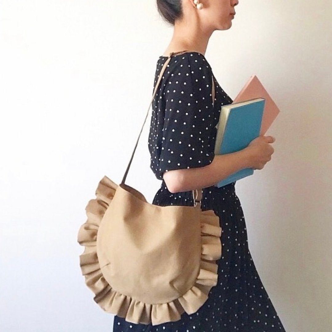 Build-to-order manufacturing　frill shoulder bag  camel - 侧背包/斜挎包 - 棉 