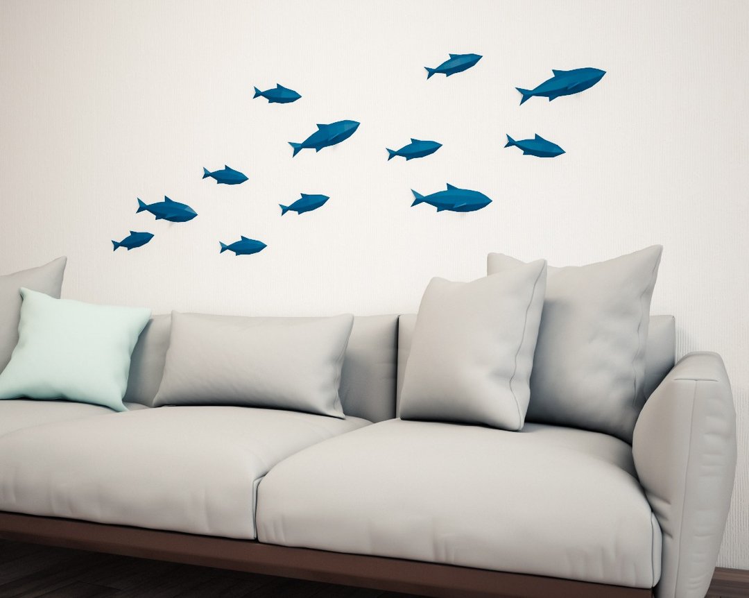 DIY paper Fishes on wall, 3D papercraft fish, Easy paper model, DIGITAL TEMPLATE - 手工艺教程/工具书 - 其他材质 