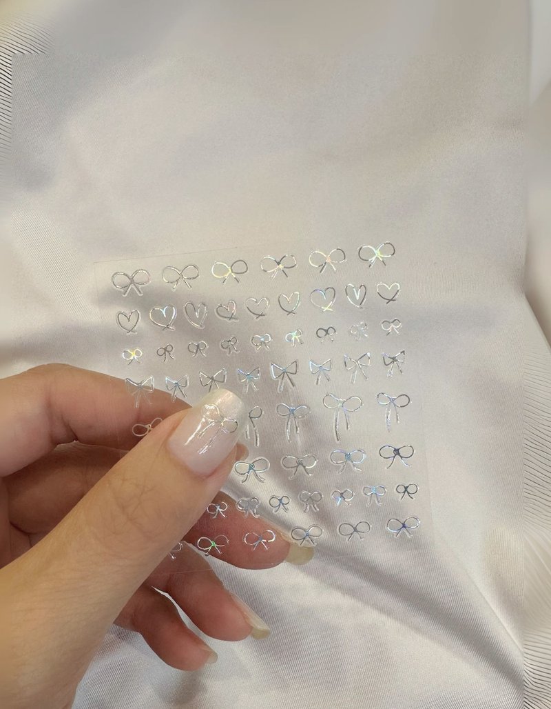Drawing ribbon-Hologram Nail Stickers 手绘蝴蝶结-雷射闪 - 指甲油/指甲贴 - 纸 银色