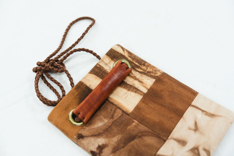 柿聚落拼接侧包(方形格) - 侧背包/斜挎包 - 棉．麻 咖啡色