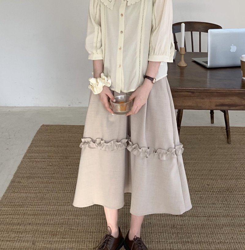 【木耳花边】日系復古/垂感顯瘦/鬆緊半身裙 - 裙子 - 其他材质 多色