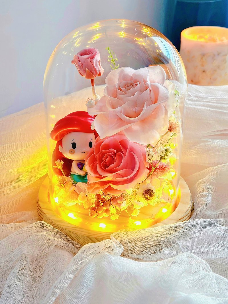 【 日本永生花】美人鱼玻璃罩夜灯 定制加入公仔 生日 送礼 圣诞 - 干燥花/捧花 - 植物．花 
