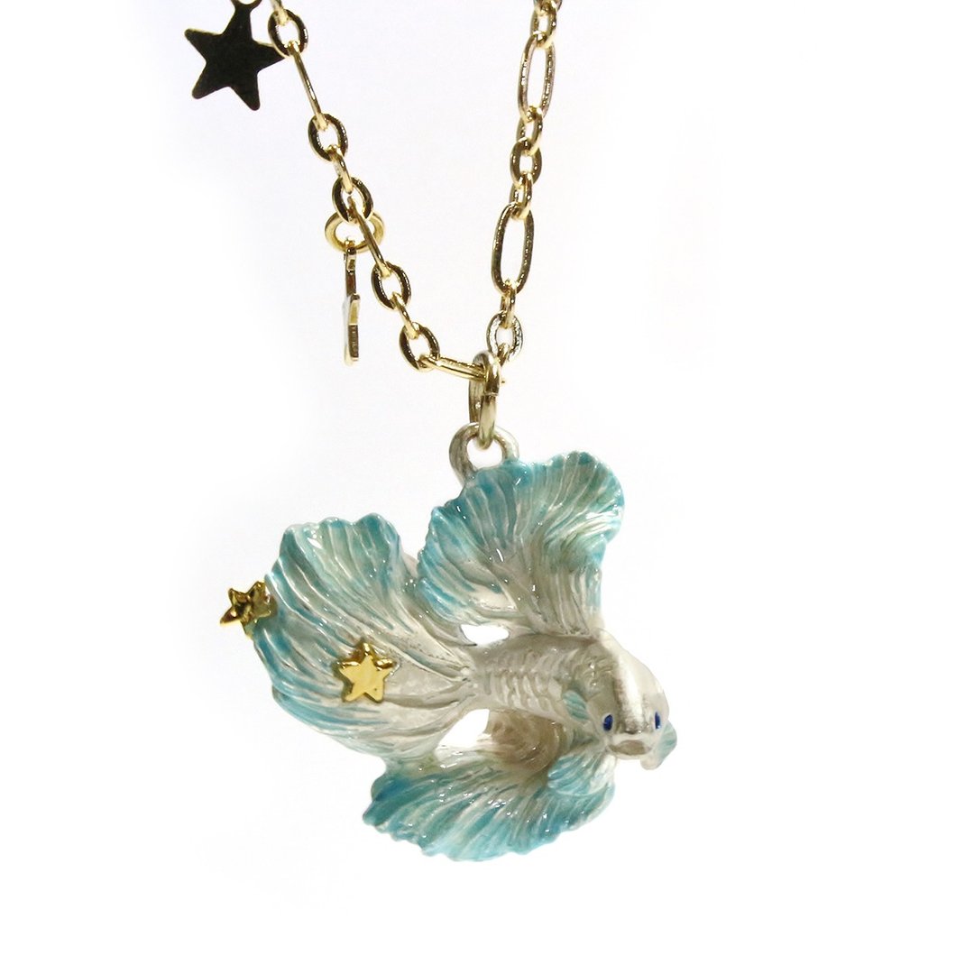 Betta Half Moon Betta Necklace NE392 - 项链 - 其他金属 蓝色