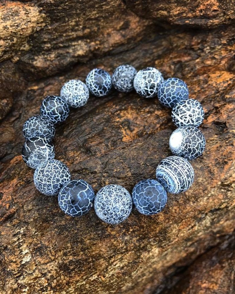 【Lost and find】天然石 中性 黑 裂纹 龙纹玛瑙 手链 - 手链/手环 - 宝石 多色