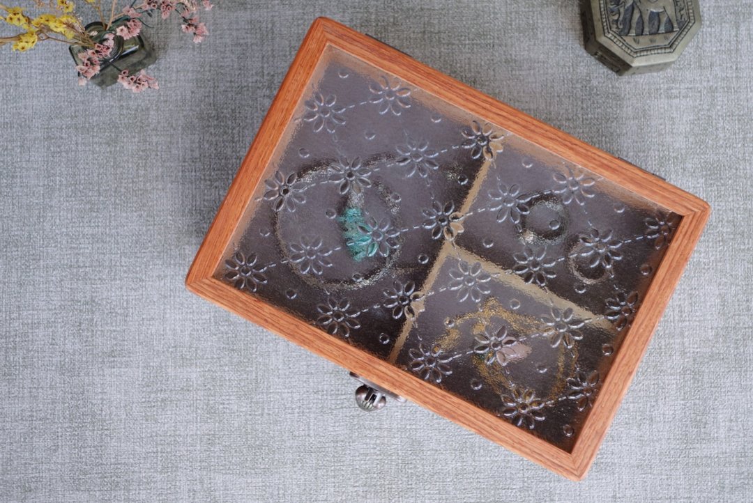 ShouZhuo handmade---缅甸花梨饰品收藏盒 小花玻璃 欢迎客制讨论 - 收纳用品 - 木头 红色