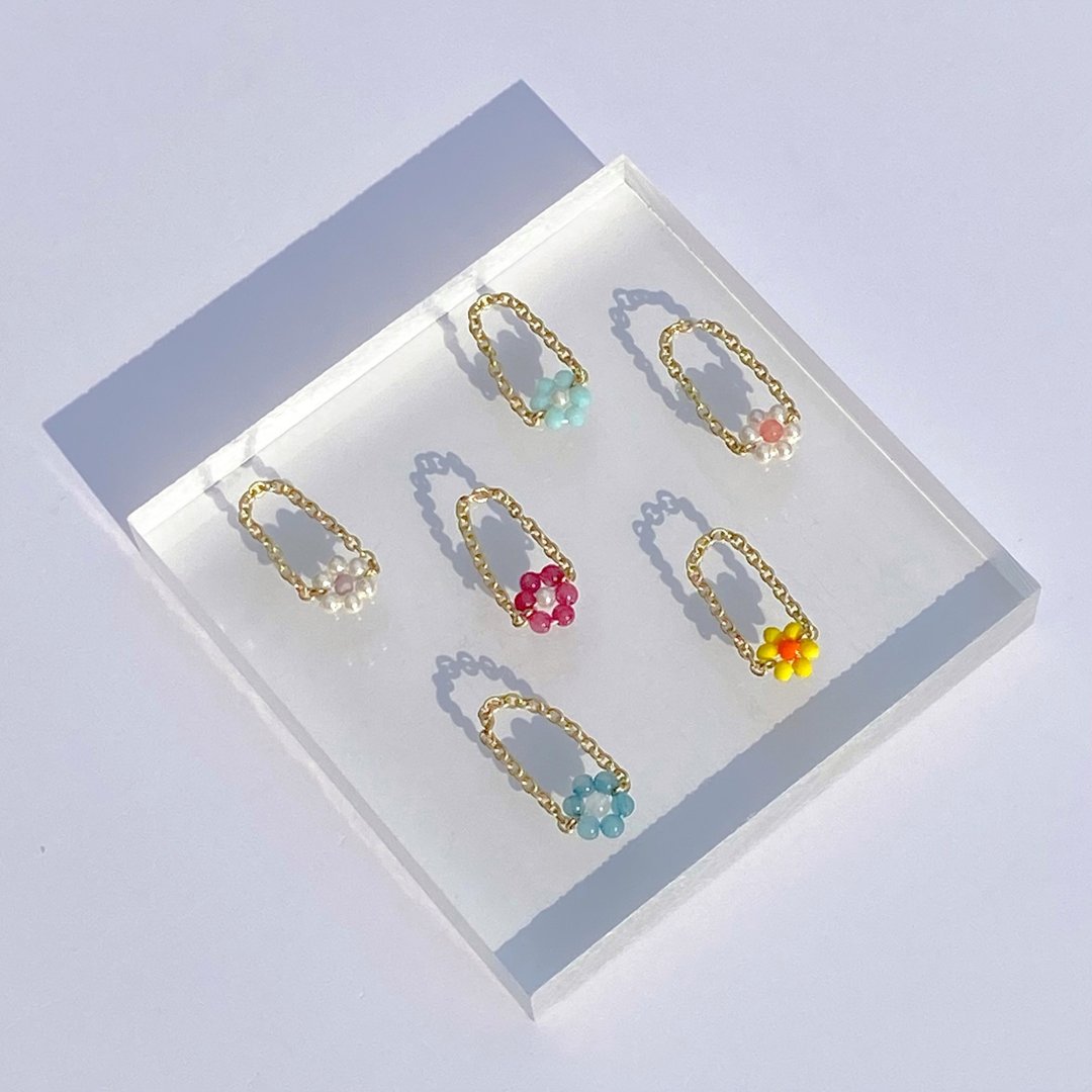Basic Chain Flower Ring - 戒指 - 水晶 多色